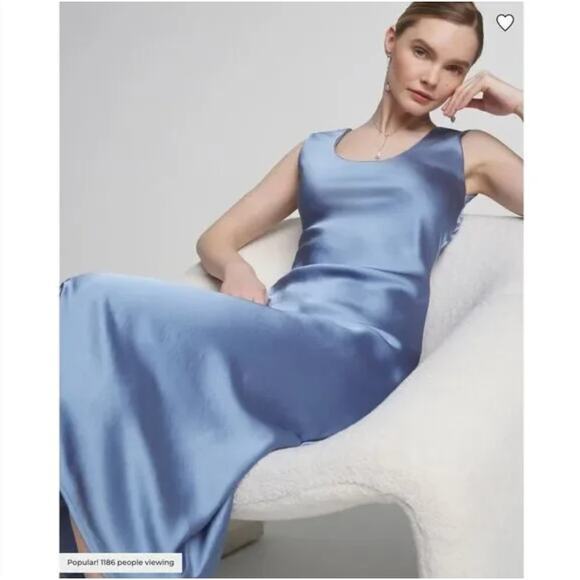 New! White House Black Market Sleeveless Satin Slip Dress‎ in blue, size 8 - Picture 2 of 14